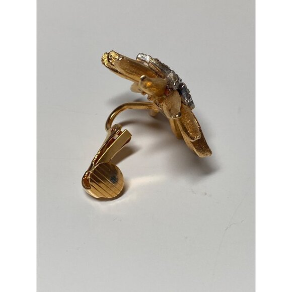 Atomic Sputnik Starburst Rhinestone Brooch Clip Earrings Set Two Tone Metal VTG - Picture 3 of 16